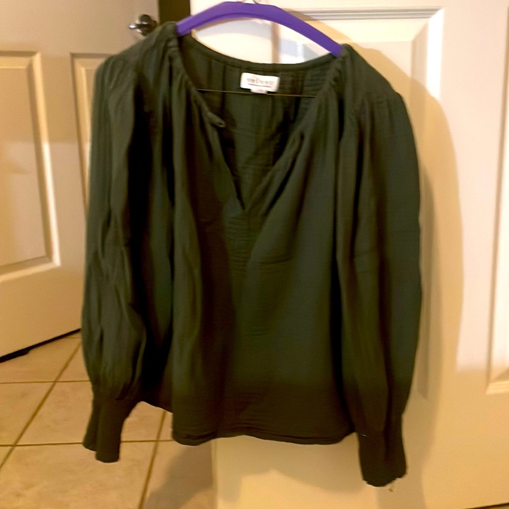 Green peasant blouse; Velvet brand; size medium